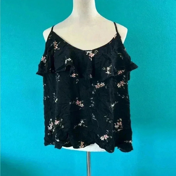City Chic Tops - City chic black floral tank top in size 16